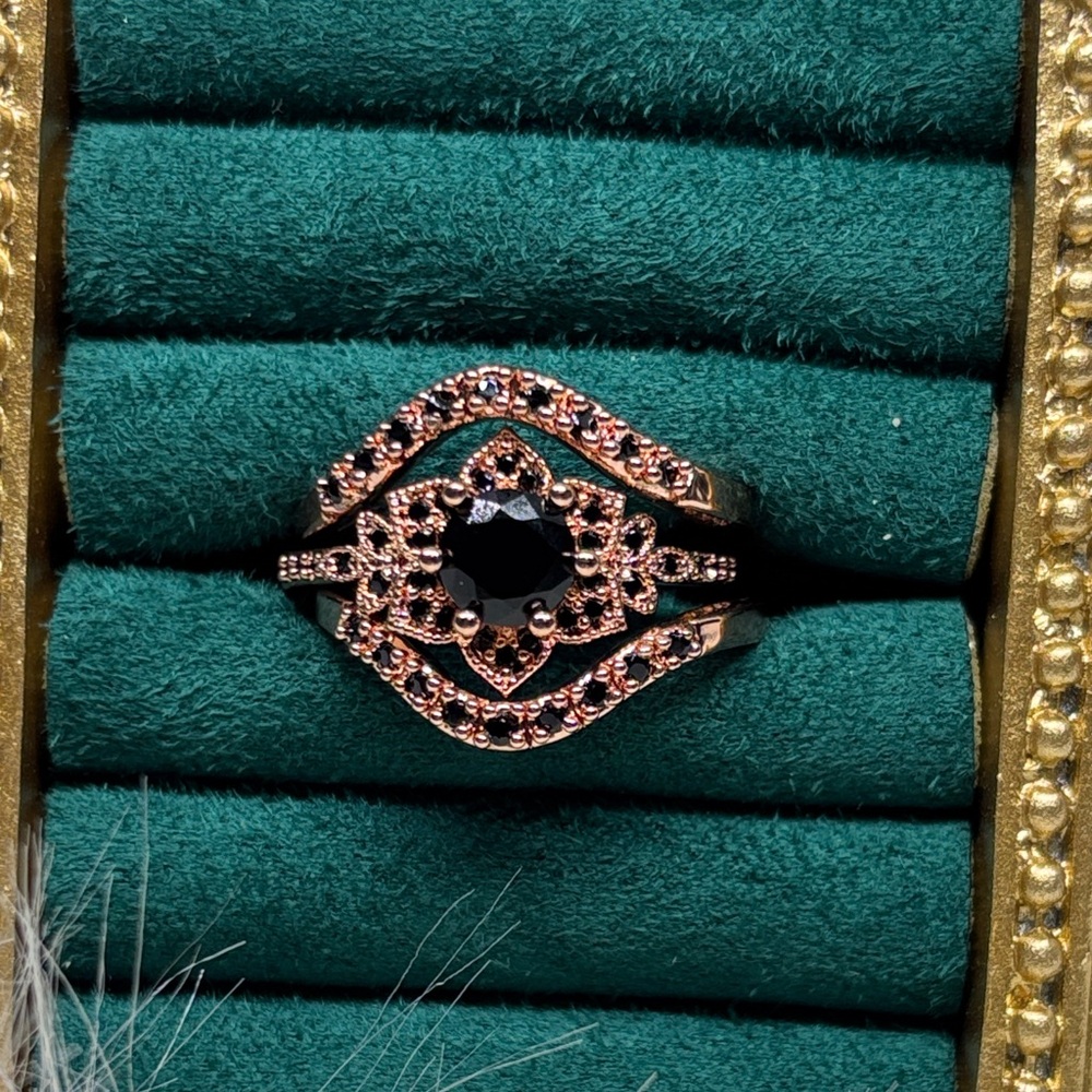 Black Obsidian Stackable Ring Trio In Rose Gold T… - image 1